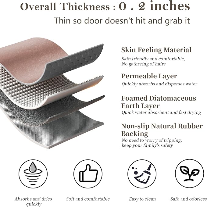 Diatomaceous Earth Bath Mat 17" x 59" Extra Long Bathroom Mat Large Fast Dry Super Absorbent Non-Slip Rubber Backed Shower Mat Bath Rugs Mats for Bathroom Floor, Tub, Shower, Sink, Blush Pink