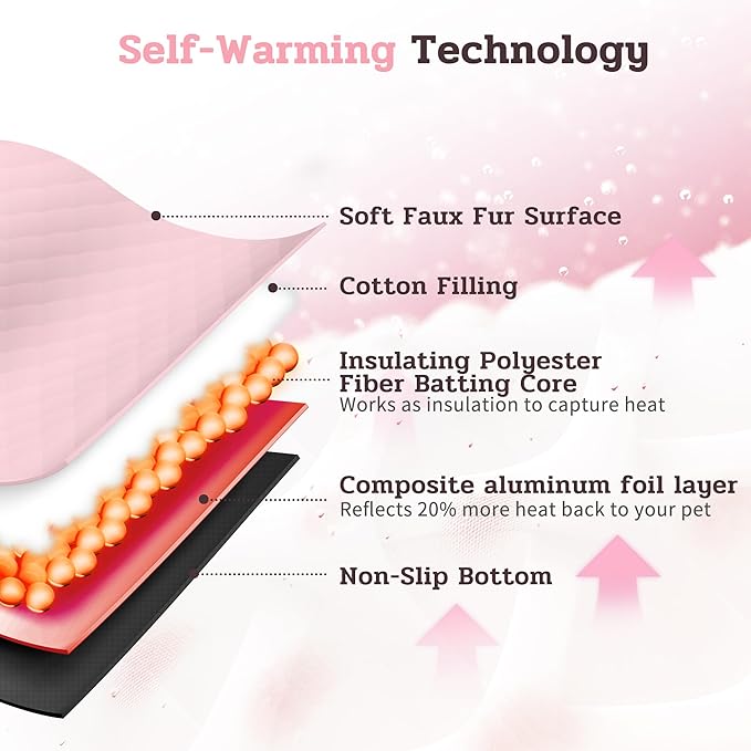NWK Fluffy Self Warming Cat Mat, Cat Blanket, Thermal Dog Mat, Washable, Non-Slip Bottom for Sofa & Crate & Kennel & Car Seat (Blush Pink, Small (20'' X 16'' X 0.4''))