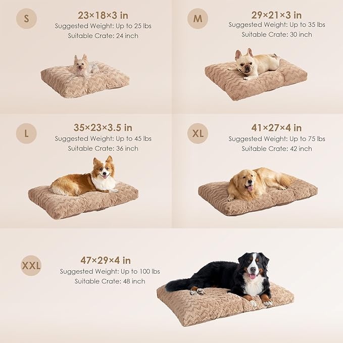 EHEYCIGA Washable XL Dog Bed for Crate 41x27 Inch, Reversible Kennel Pad for Extra Large Dogs Weight Up to 75 lbs, Plush and Comfy Pet Sleeping Mat, Camel