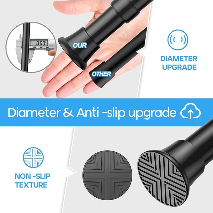 1pack Spring Tension Rods 23-46 Inch Adjustable Black Tension Rod Spring Curtain Rod Extendable Spring Loaded Curtain Rods Tension Rod for Curtains,Closet,Kitchen