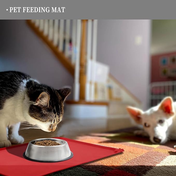 Reopet Waterproof Pet Feeding Mat with High Raised Edges, Heavier and Thicker Placemats for Cat Dog Water Bowl with BPA Free, Dogs Cats Food Mats for Messy Drinkers to Prevent Spill and Protect Floors