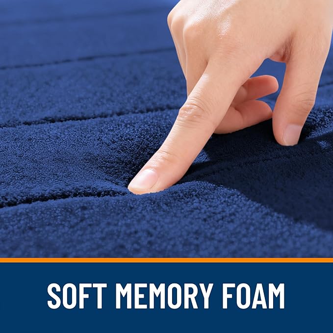 OLANLY Memory Foam Toilet Rugs U Shaped 24x20, Super Soft Absorbent Contour Bath Rugs, Quick Dry Machine Washable Toilet Mat, Bathmat Carpet, Bathroom Home Decor Accessories, Twilight Sapphire