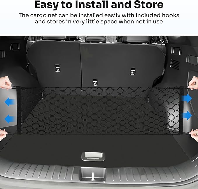 Trunk Cargo Net for 2023-2025 2026 Kia Sportage Accessories Envelope Style Mesh Trunk Net Organizer and Storage Stretchable Adjustable Elastic Nylon Rear Cargo Netting with Hooks
