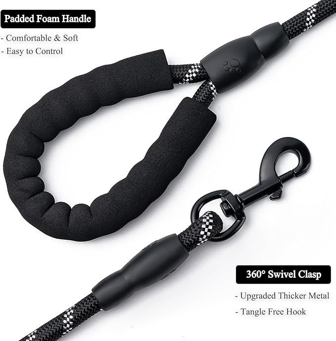 2 Pack Dog Leash, 4/5//6 FT Heavy Duty Nylon Rope Pet Leashes with Comfortable Padded Handle, Reflective Dog Leashes for Small Medium and Large Dogs (6FT-1/2,Black/Turquoise)