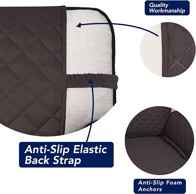 PureFit Reversible Quilted Sofa Cover, Water Resistant Slipcover Furniture Protector, Washable Couch Cover with Non Slip and Elastic Straps for Kids, Dogs, Pets (Oversized Sofa, Chocolate/Beige)
