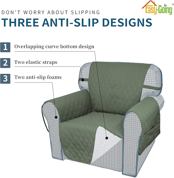 Easy-Going Sofa Slipcover Oversized Sofa Cover Waterproof Couch Cover Furniture Protector Cover Pets Covers Washable Non-Slip Fabric Pets Kids Children (Oversized Sofa, Greyish Green)