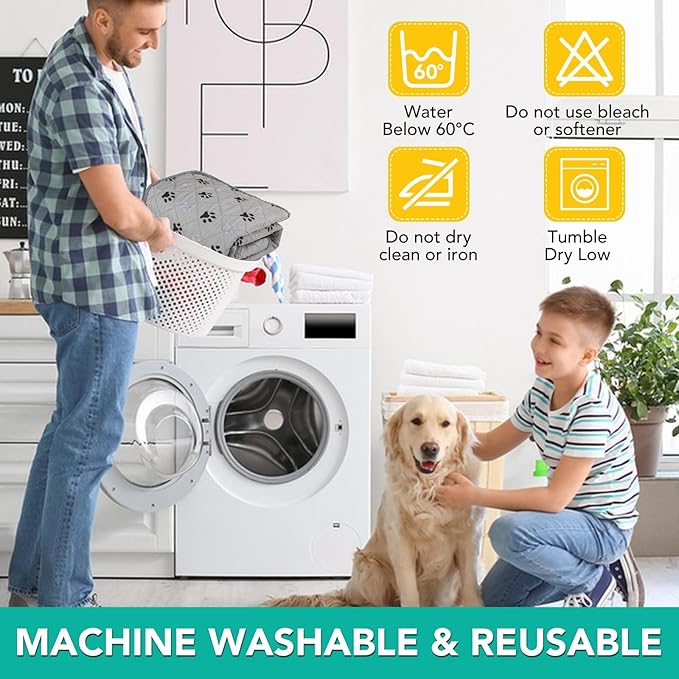 FUWERY Washable Pee Pads for Dogs ,34"X36", Thick Heavy Absorbency Reusable, Prevent Leakage, Non-Slip Pee Pads for Puppy Playpen,Potty Training, Grey, 2 Packs
