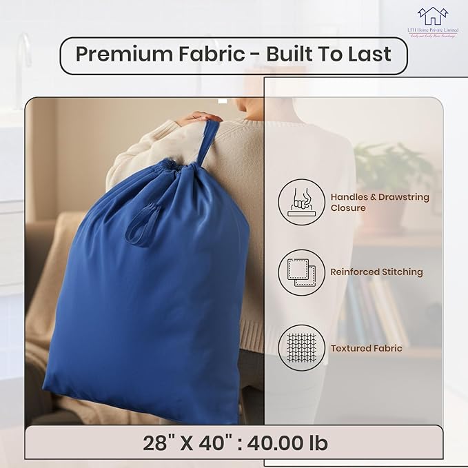 LFH Home Large Premium Cotton Canvas Laundry Bag with Drawstring and Handles Heavy Duty, Multi-Use, and Washable for Home, Travel, College or Storage 28x40 (Pack of 4)-Sky Blue