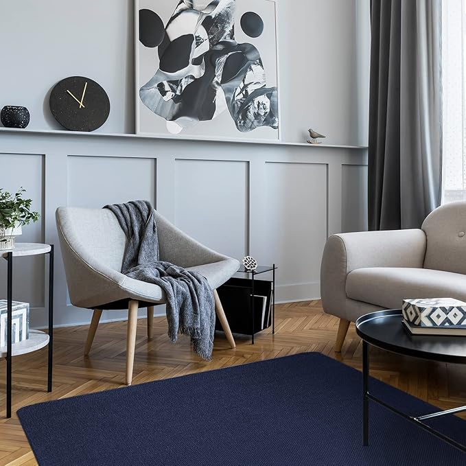 House, Home and More Skid-Resistant Carpet Indoor Area Rug Floor Mat - Navy Blue - 5 Ft X 8 Ft - Non Slip Rubber Backing, Stain Resistant, Dog Friendly, Living Room Bedroom Kitchen Entryway