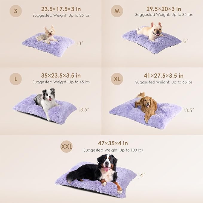 EHEYCIGA Fluffy Dog Crate Bed for Large Dogs, Plush Faux Fur Crate Pad, Calming Anti Anxiety Large Dog Bed, Washable Soft Warm Mat with Non-Slip Bottom, Purple