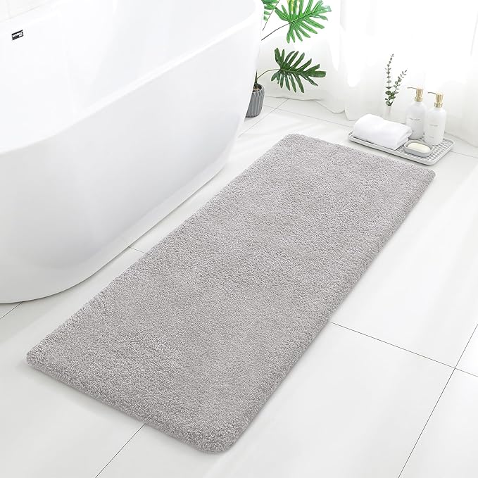 Light Gray Bathroom Rugs Runner 24"x60" - Long Large Bath Mat, Soft Non Slip Absorbent Microfiber Bathroom Rug, Washable Plush Floor Mat - Perfect for Bedside, Kitchen or Vanity Area