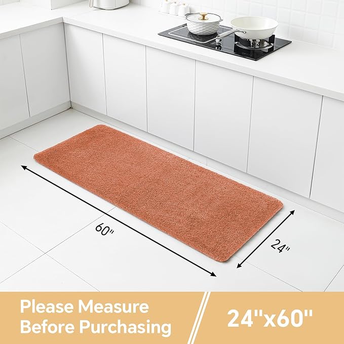 Rust Bathroom Rugs Runner 24"x60" - Long Large Bath Mat, Soft Non Slip Absorbent Microfiber Bathroom Rug, Washable Plush Floor Mat - Perfect for Bedside, Kitchen or Vanity Area
