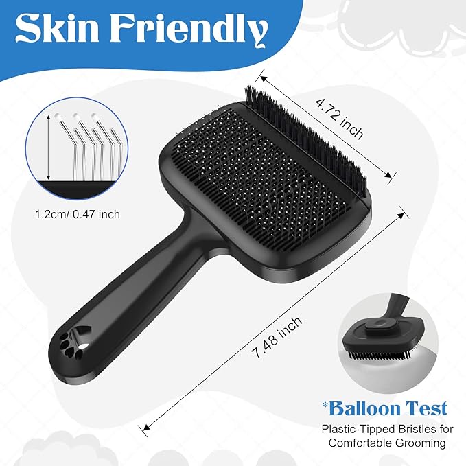 Self Cleaning Dog Brush for Shedding - Bristle Brush and Long/Short Needles Design, Skin Friendly, Slicker Deshedding Dog Brush, Hair Removal for Long & Short Haired Pets (Black)