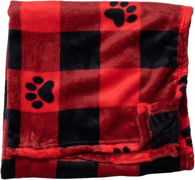 Pet Dog Cat Blanket Ultra Soft Cozy Fleece Paw Print Design Machine Washable Durable for Crates Beds Sofas Travel (Buffalo Paws, Medium)