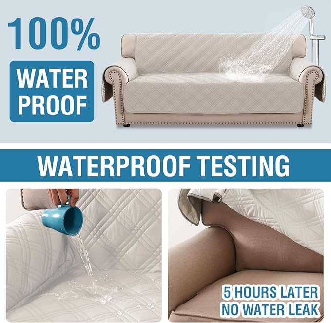 H.VERSAILTEX 100% Waterproof Couch Covers for Pets Modern Slip Covers for Sofas/Couches Thick Soft Couch Slipcover Washable (Sofa, French Oak/Beige)