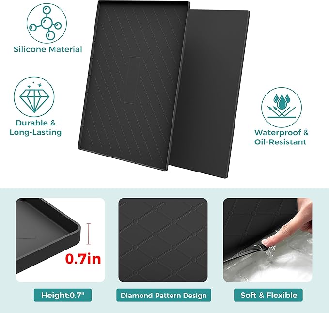 URMONA 31" x 19" Waterproof Silicone Mat in Multiple Sizes & Colors, Under Sink Mat for Kitchen & Bathroom, Pet Food Pad for Dogs & Cats, Kitchen Cabinet Liner, Multi-Purpose for Storage(Black)
