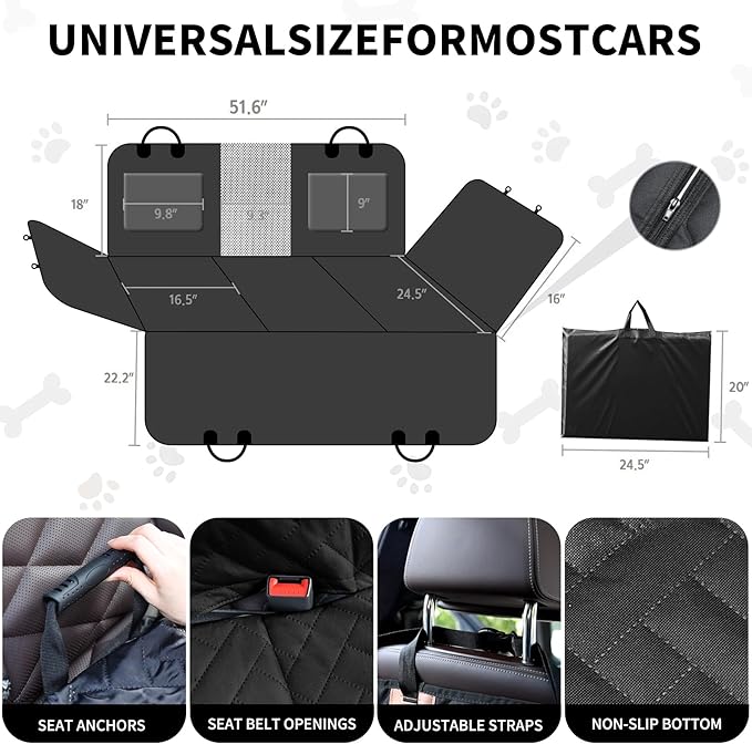 Back Seat Extender for Dogs,Dog Car Seat Cover for Back Seat,Hard Bottom Dog Bed for Car with Mesh Window,100% Waterproof and 600D Oxford Scratch-Resistant Backseat Car Seat for Cars Trucks and Suv