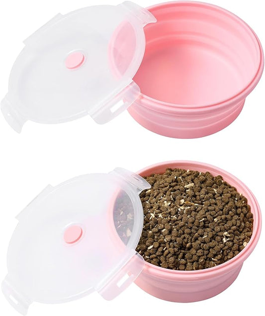Collapsible Dog Bowls with Lids, 2 Pack Portable Travel Dog Bowls for Small Medium Large Dogs, Silicone Foldable Outdoor Dog Cat Food Water Bowls for Camping Hiking Road Trip, Pink 17 oz