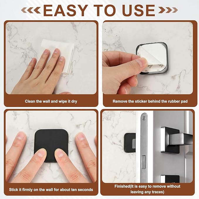 PATIKIL 10Pcs Door Knob Wall Protector, 1.6" Square Silicone Door Stoppers Self Adhesive Handle Bumper Cushion Pad Quiet Wall Protector for Fridge Home Office, Black(0.3" Thickness)