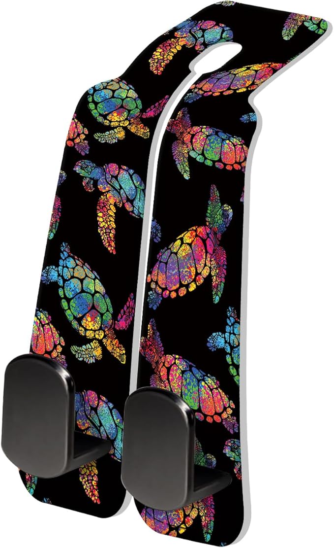 PU Leather Car Seat Hook, Storage Headrest Hanger, Cute Car Backseat Organizer, Car Hooks For Purses and Bags Rainbow Sea Turtles