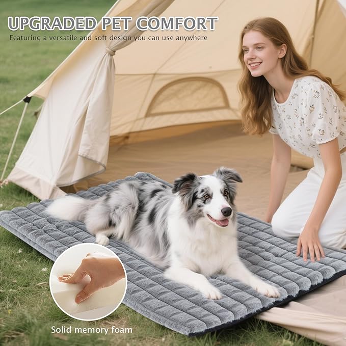 BVAGSS Dog Bed Washable Crate Mattress,Anti-Slip Memory Foam Soft Warm Pet Cushion for Small Medium Dogs, Calming Fluffy Sleeping Kennel Pad XH082 (39''x28'',Grey)