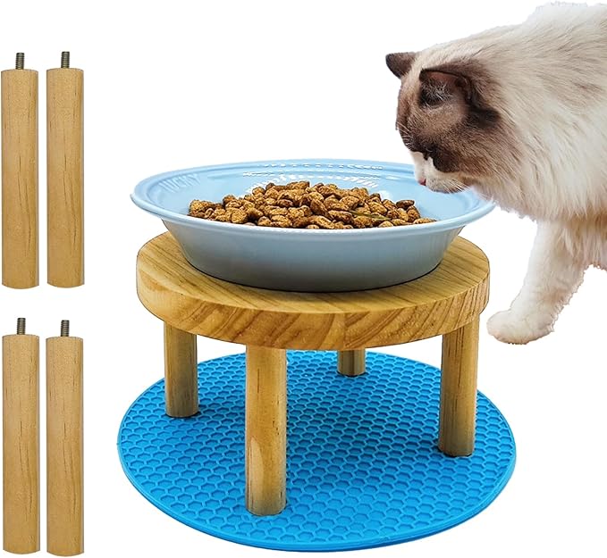 Elevated Cat Bowls Raised Ceramic Cat Dishes Adjustable Height Stand Whisker Fatigue Friendly Food Plates Feeding Station for Kittens Puppies Dog(Pink)(Blue)