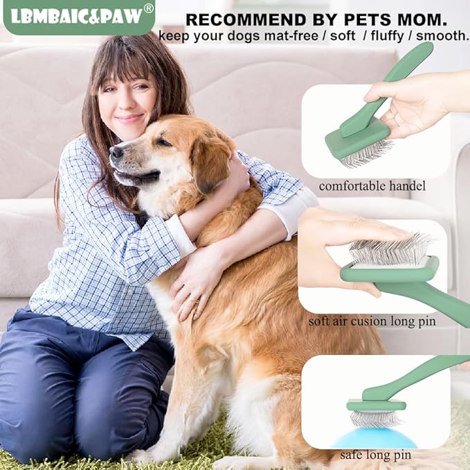 Dog Brushes for Poodle,Doodle,Bernedoodle,Chow Chow Best Slicker Brush for Dogs Thick Long Curly Hair Shedding,Detangles,Fluffy,Grooming,Remove Loose Hair Long Pin Slicker Brush for Shedding.(Large)