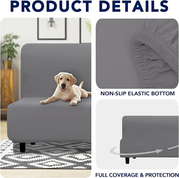 PureFit 100% Dual Waterproof Futon Cover, Couch Cover - Stretch Non Slip Fleece Sofa Covers Washable, Leakproof Furniture Protector for Kids, Pets, Dog (Light Gray)