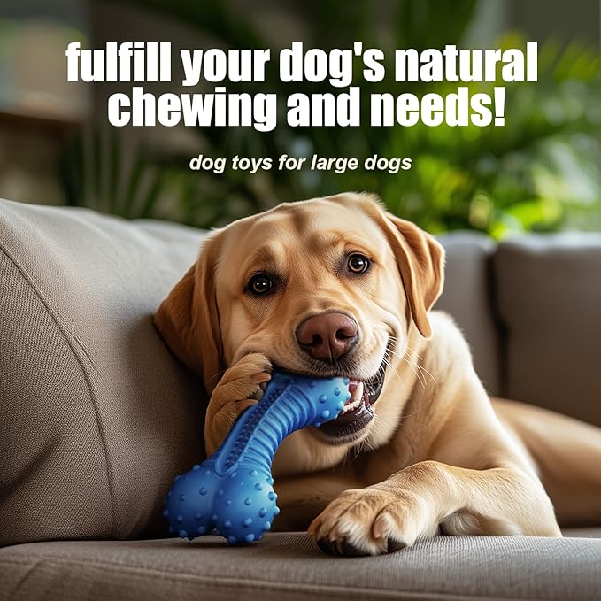 Ouilter Dog Toys for Aggressive Chewers, Chew Toys for Medium Large Dogs, Durable Natural Rubber Toys with Bacon Flavor, Indestructible Dog Toy,Blue