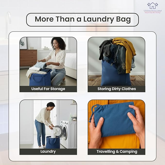 LFH Home Large Premium Cotton Canvas Laundry Bag with Drawstring and Handles Heavy Duty, Multi-Use, and Washable for Home, Travel, College or Storage 28x 40 (Pack of 6)-Sky Blue