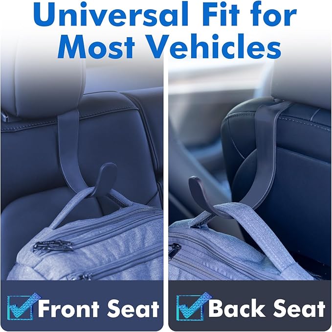 XL Headrest Hooks for Car, Heavy-Duty Car Seat Hooks for Backseat Purses, Bags & Groceries, Universal Headrest Organizer, Hard Hat Hanger for Truck, 2Pack