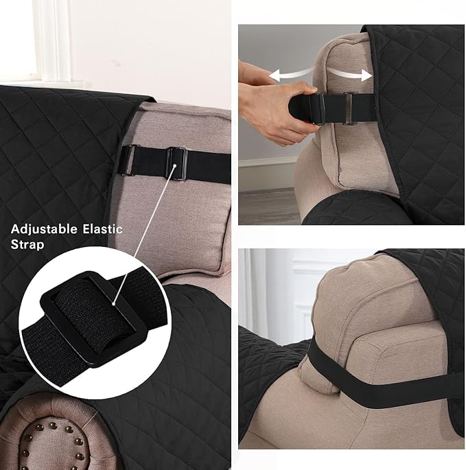 H.VERSAILTEX Reversible Loveseat Cover Loveseat Slipcover for 2 Cushion Couch Water Resistant Dog Protector Furniture Cover for Pets Non Slip Sofa Couch Cover with Elastic Strap(Loveseat, Black/Grey)