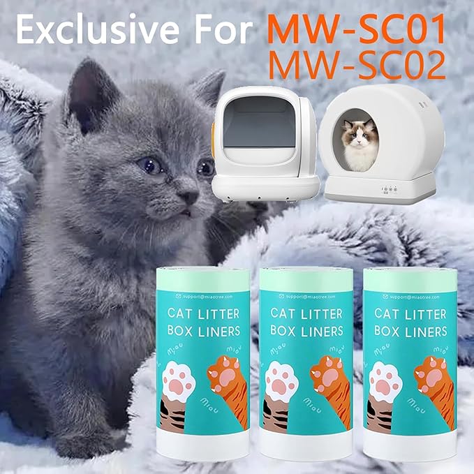 180 Count Self-Cleaning Cat Litter Box Liners Bags Fit For MW-SC01/SC02/SC09/LR01/LR02, Pre-Seperated Heavy Duty Automatic Cat Litetr Box Bags with Drawstring-18" * 12.6"