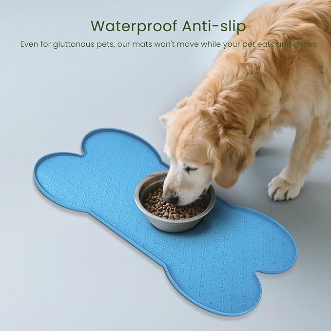 Dog Food Mat Anti-Slip Silicone Dog Bowl Mat Thicker Pet Placemat Waterproof Cat Feeder Pad with Raised Edge Puppy Kitten Feeding Mats Suitable Small Medium-Sized Dogs Cats Eating Tray