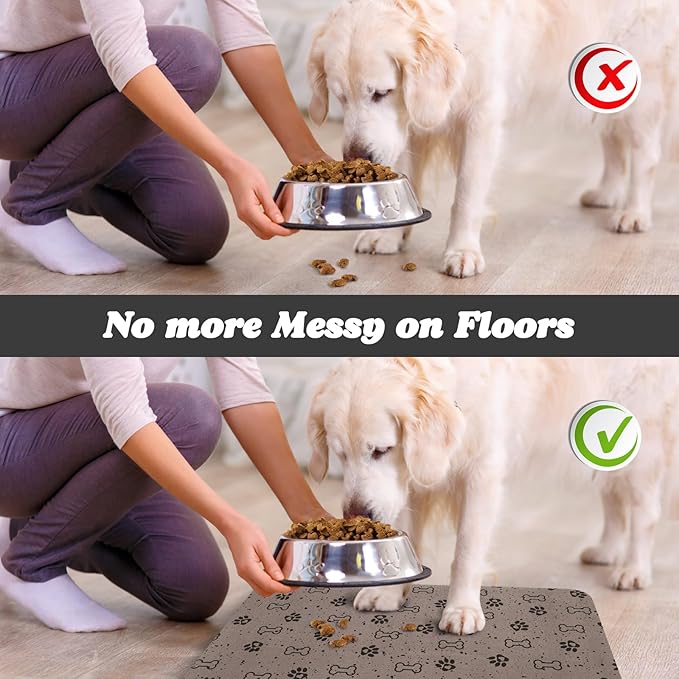 Dog Food Mats,Cat Absorbent Water Bowl Feeding Mats Pet Placemats for Food and Water Spot 12 * 20 inch