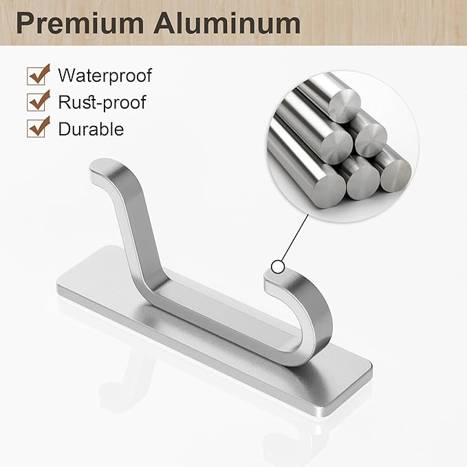 pickpiff Wall Hooks for Coat and Towel: 13LB Adhesive Door Hanger Stick on, Silver 6 Pack