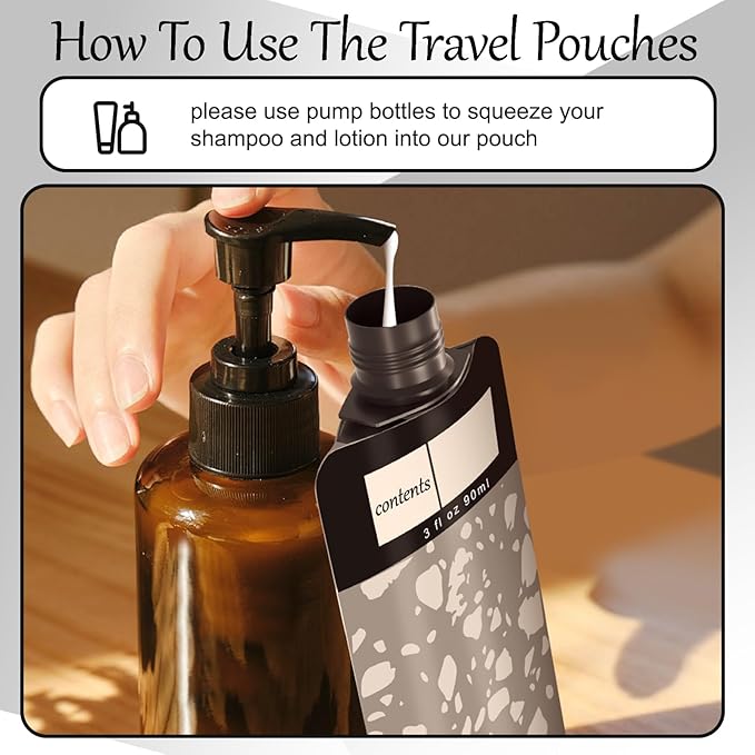 18 Pack Travel Pouches for Toiletries, TSA Approved 3oz Travel Size Containers, Leak Proof, Black
