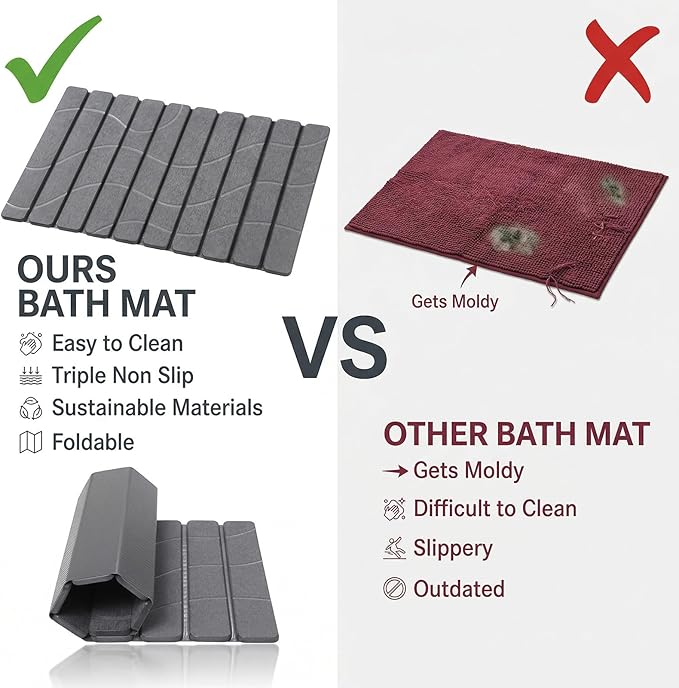 Linidcoud Foldable Stone Bath Mat, Non Slip Large Diatomaceous Shower Mat, Super Absorbent Quick Drying Stone Mat for Bathroom Kitchen Floor Counter Sink,Easy to Clean & Store (24" x 16" Dark Gray)