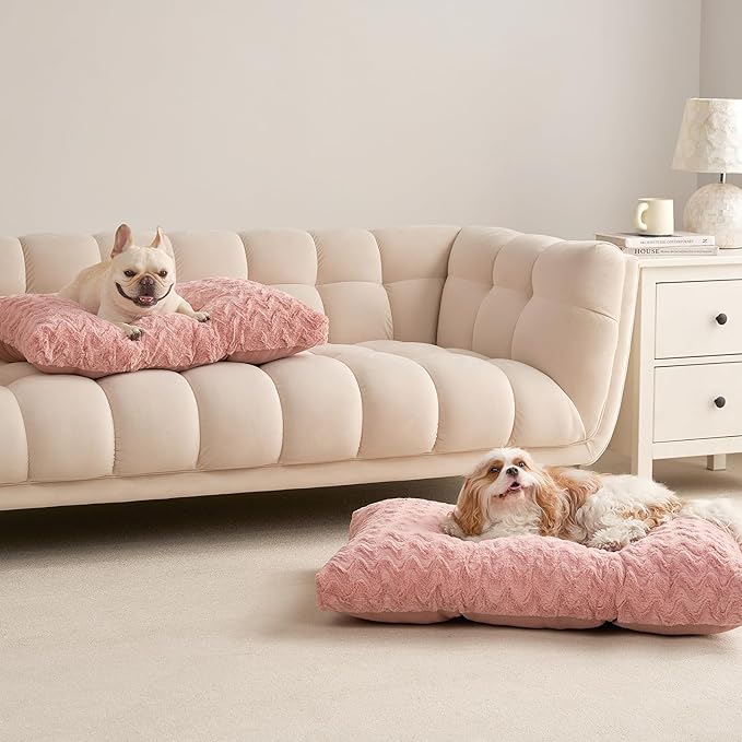 EHEYCIGA Washable Small Dog Bed for Crate 23x18 Inch, Reversible Kennel Pad for Puppy Weight Up to 25 lbs, Plush and Comfy Pet Sleeping Mat, Pink