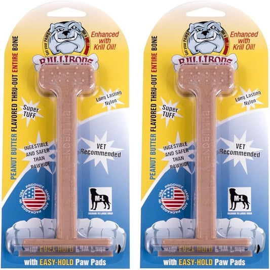 Bullibone Nylon Dog Chew Toy Nylon Bone - Improves Dental Hygiene, Easy to Grip Bottom, and Permeated with Flavor (Peanut Butter, Large - 2 Pack)