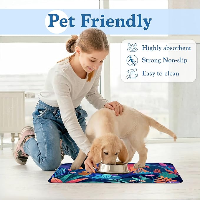 Boho Starry Forest Dog Food Mat–Christmas Stocking Absorbent Quick Dry Feeding Placemat for Food and Water Bowls, Non Slip Rubber Backing, Waterproof Pet Supplies for Mess-Free Eating 12"x20"
