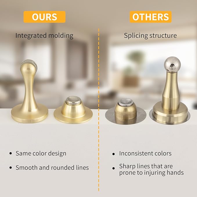 Bak Bo 2 Pack Magnetic Door Stopper, Strong Magnetic Door Holder Keep Door Open, Zinc Alloy Door Catch for Wall & Floor Mounting, No Drilling Door Stop with Adhesive Brushed Gold