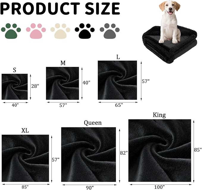 Waterproof Pet Blanket, Flannel Dog Blanket, Liquid Urine Leak-Proof, Furniture Protection Pads, Double-Sided, Large Space, Suitable for Small, Medium, Large Dogs, Cats, White, L(65" x 57")