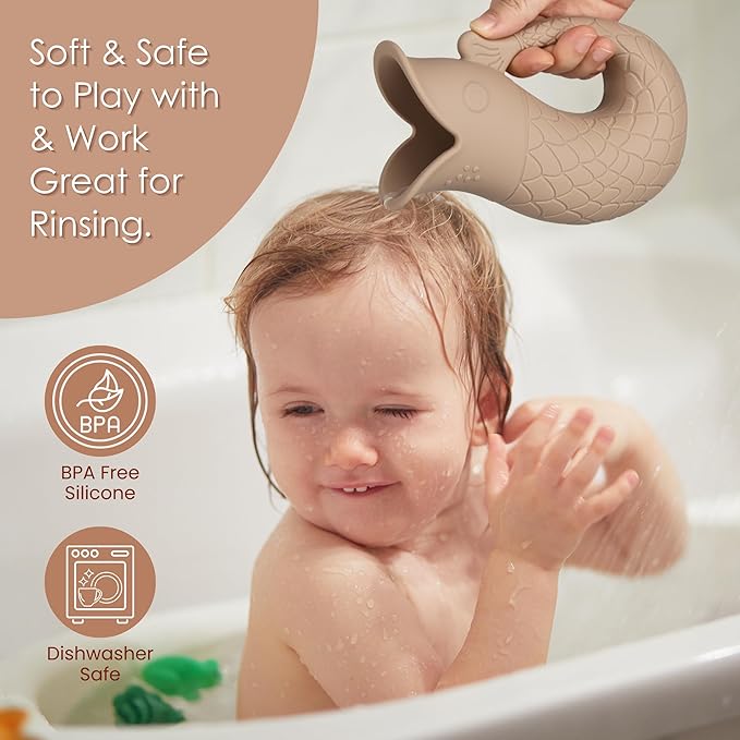 Baby Bath Rinse Cup, Silicone Shampoo Washing Rinse Cup for Kids, Bath Rinse Cup with Handle (Sand)