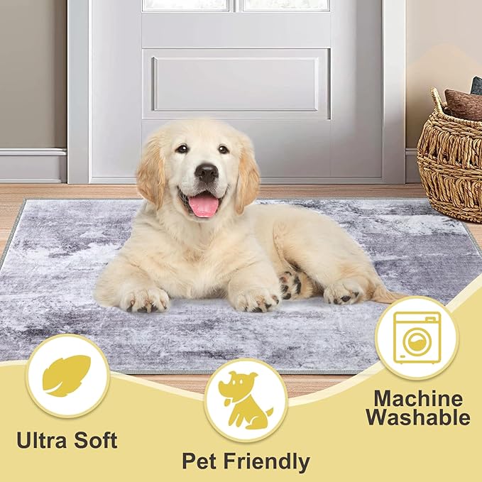 COMSLE Door Mat, Front Door Mat Indoor for Entrance Faux Wool Absorbent Non Slip Modern Throw Rug for Entryway Hallway Muddy Paws - Pet Friendly, 20x32 Inches,Modern Gray Machine Washable