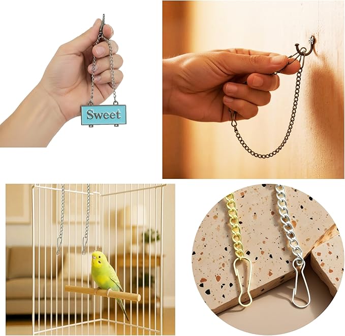 10 Pcs Fine Hanging Chain(1.2mm Dia.) Small Hang Bracket Decorative Replacement Link Chains Hooks for Sign Planter Bird Feeders,6 inch Long Stainless Chains and 5 Pcs Swivel S-Hooks