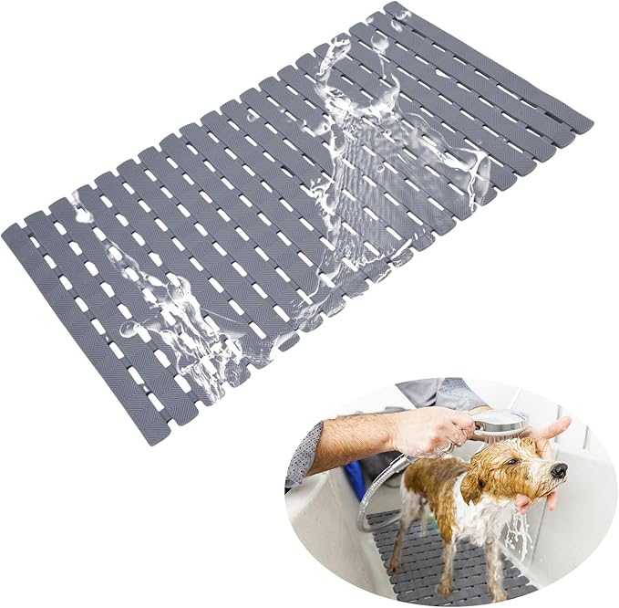 Bathtub Shower Mat, Pet Dog Bathing Non-Slip Mat, Dog Bath mat for tub, Quick Drain Bathtub Mat with Suction Cups & Drain Holes for Bathroom, 27 X 15.7 Inch (Khaki)