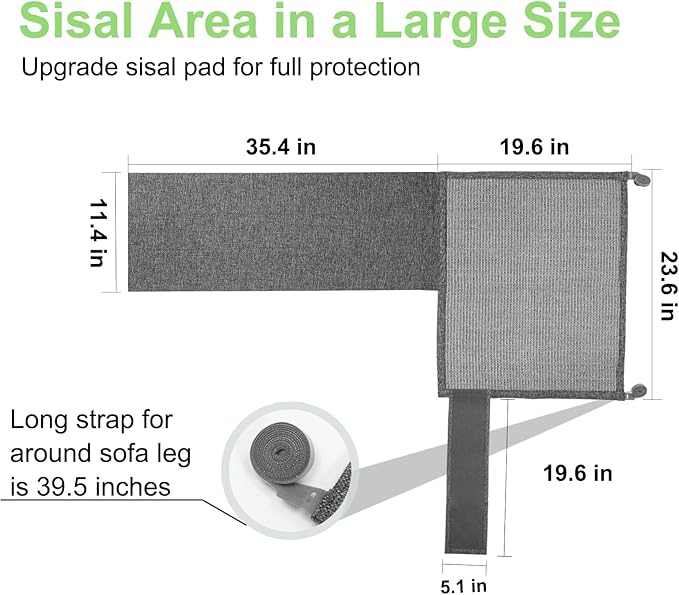 Cat Scratch Couch Protector,23.6" L*19.7" W Scratching Furniture Protector Pad,Cat Scratch Sofa Arm Sheild with Grey Natural Sisal for Protecting Couch Sofa Chair Furniture (Grey/Left Hand)