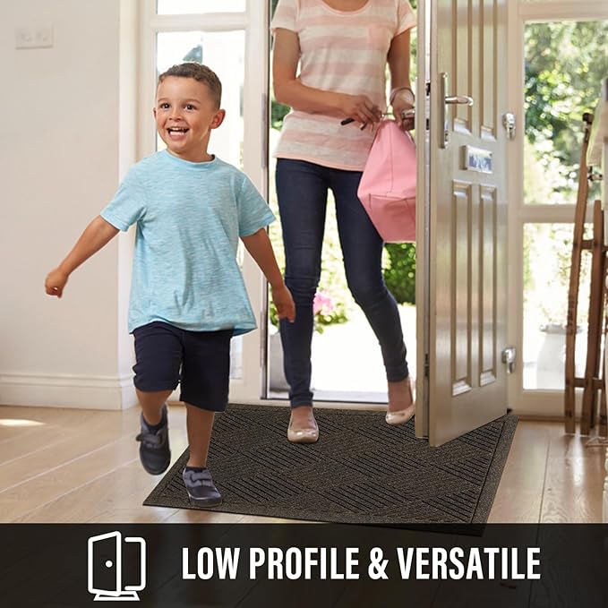 Sturdy Front Door Mat, Absorbent Muddy Dirt Resist Welcome Door Mats Outdoor Indoor, Stain and Fade Resistant, Non-Slip Rubber Backing Low Profile Doormat for Entryway, 30×17, Brown