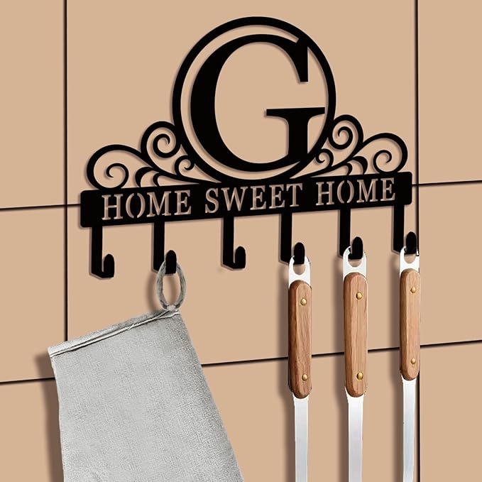 Metal Letter G Key Holder for Wall, Monogram Coat Rack Wall Mount, Key Hooks Perfect for Bathroom, Living Room, Kitchen, Office Ideal Wedding, Anniversary, Housewarming Gift (G)